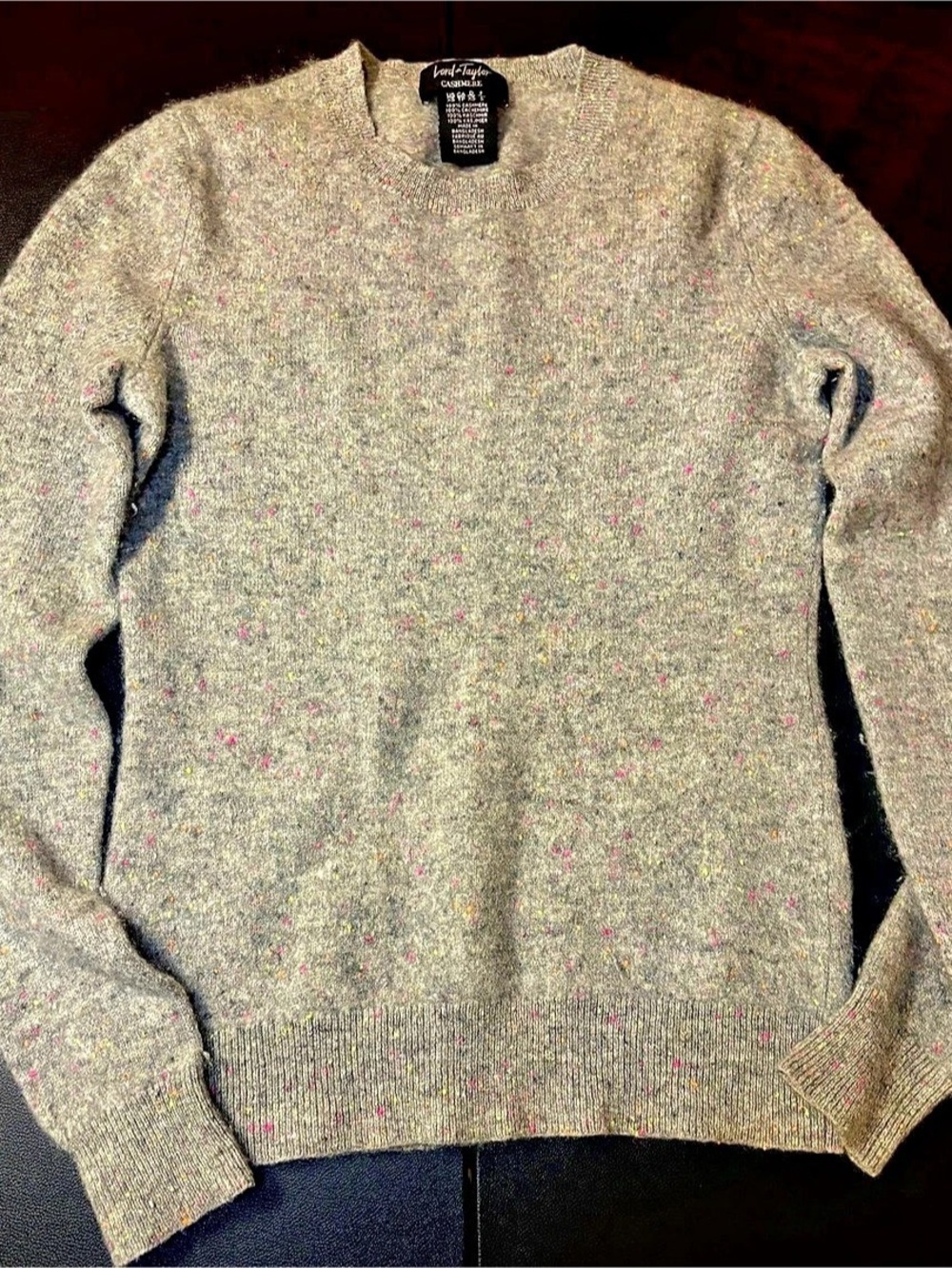 Lord & Taylor 100% Cashmere Flecked Crewneck Gray & Pink Size XS
